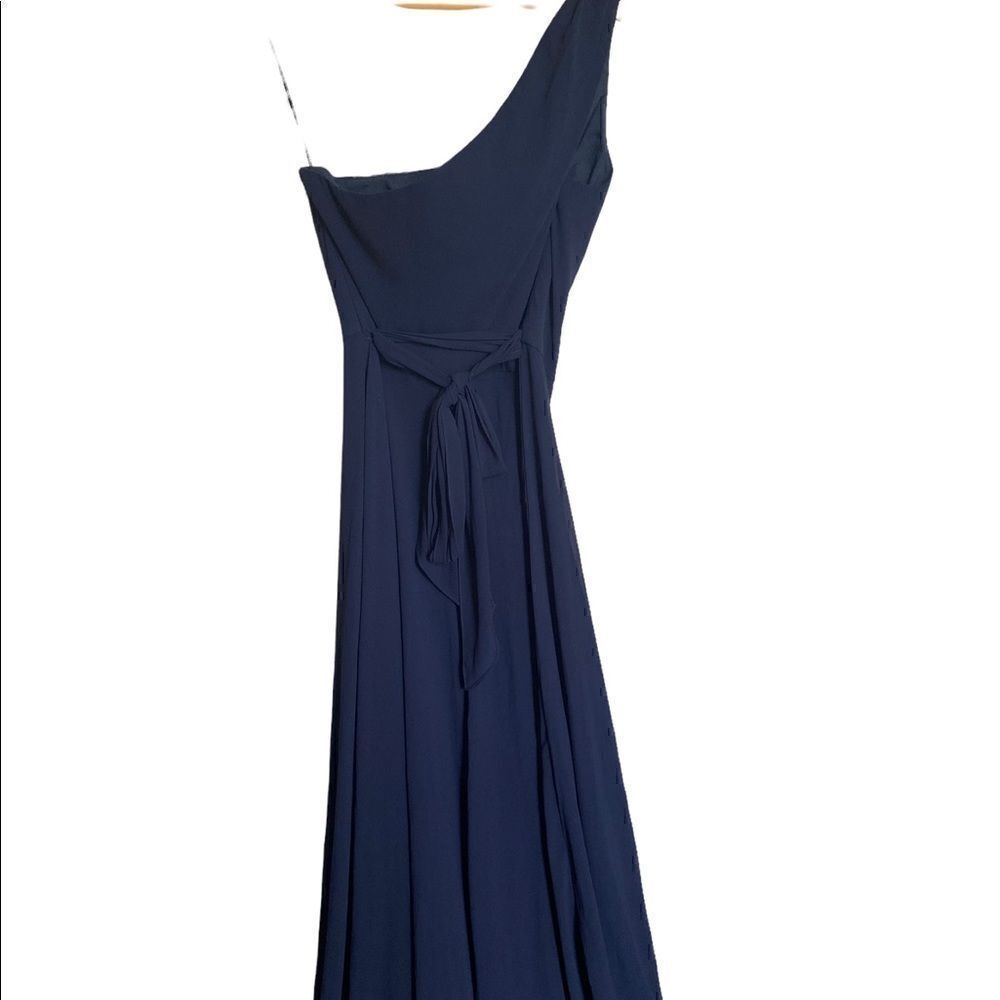 Amsale Navy One Shoulder Gown Size 16 Formal Bridesmaid Maxi Dress - Picture 5 of 8